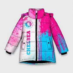 Куртка зимняя для девочки Chelsea neon gradient style по-вертикали, цвет: 3D-черный