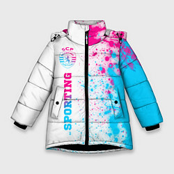 Куртка зимняя для девочки Sporting neon gradient style по-вертикали, цвет: 3D-черный