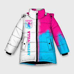 Куртка зимняя для девочки Aston Villa neon gradient style по-вертикали, цвет: 3D-черный