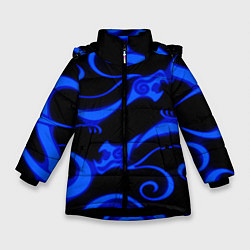 Куртка зимняя для девочки Призрачное тату дракона, цвет: 3D-черный