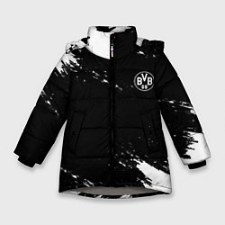 Куртка зимняя для девочки Borussia краски чёрно белый, цвет: 3D-светло-серый
