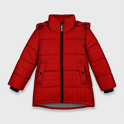 Куртка зимняя для девочки Узор в стиле ар-деко красного цвета, цвет: 3D-светло-серый