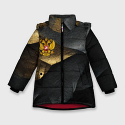 Куртка зимняя для девочки Золотой герб России на темном фоне, цвет: 3D-красный