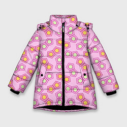Куртка зимняя для девочки Мозаика на розовом, цвет: 3D-черный