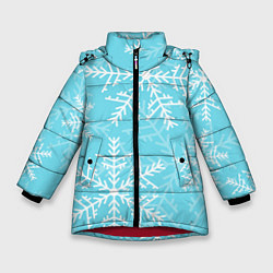 Куртка зимняя для девочки Снежинки на голубом фоне, цвет: 3D-красный