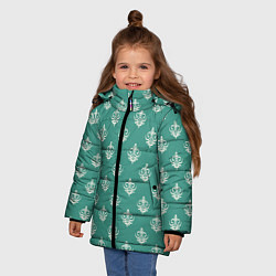 Куртка зимняя для девочки Винтажный орнамент на бирюзовом, цвет: 3D-черный — фото 2