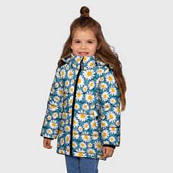Куртка зимняя для девочки Ромашки паттерн, цвет: 3D-черный — фото 2
