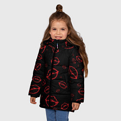 Куртка зимняя для девочки Паттерн красные губы на черном - lips red, цвет: 3D-красный — фото 2