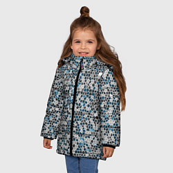 Куртка зимняя для девочки Паттерн мозаика серый с голубым, цвет: 3D-черный — фото 2
