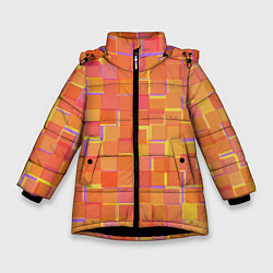 Куртка зимняя для девочки Россыпь оранжевых квадратов, цвет: 3D-черный