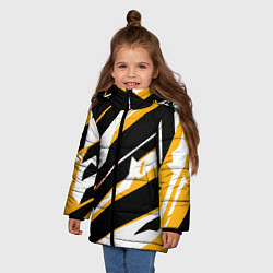 Куртка зимняя для девочки Жёлто-белые широкие линии на чёрном фоне, цвет: 3D-черный — фото 2