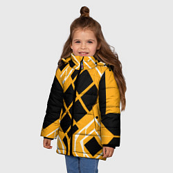Куртка зимняя для девочки Чёрные квадраты и белые полосы на оранжевом фоне, цвет: 3D-красный — фото 2