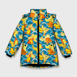 Куртка зимняя для девочки Разноцветные золотые рыбки, цвет: 3D-черный