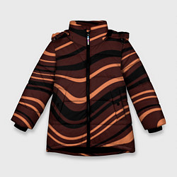 Куртка зимняя для девочки Красно-коричневый изогнутые линии, цвет: 3D-черный