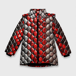 Куртка зимняя для девочки Змеиная объемная текстурная красная шкура, цвет: 3D-черный