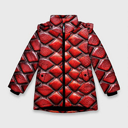 Куртка зимняя для девочки Змеиная объемная текстурная красная кожа, цвет: 3D-черный