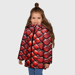 Куртка зимняя для девочки Змеиная объемная текстурная красная кожа, цвет: 3D-черный — фото 2