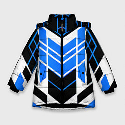 Куртка зимняя для девочки Blue and black stripes on a white background, цвет: 3D-черный