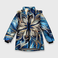 Куртка зимняя для девочки Джинса и цветочный орнамент - нейросеть, цвет: 3D-светло-серый