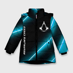 Куртка зимняя для девочки Assassins Creed неоновые лампы, цвет: 3D-черный