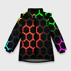 Куртка зимняя для девочки Hexagon neon, цвет: 3D-светло-серый