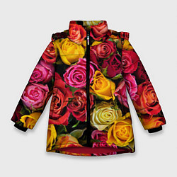 Куртка зимняя для девочки Ассорти из роз, цвет: 3D-красный
