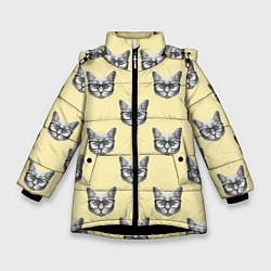 Куртка зимняя для девочки Котик, цвет: 3D-черный