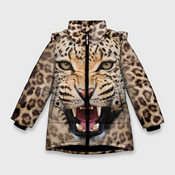 Куртка зимняя для девочки Взгляд леопарда, цвет: 3D-черный