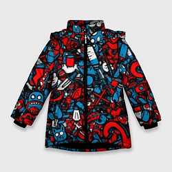 Куртка зимняя для девочки Стикербомбинг, цвет: 3D-черный