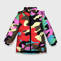 Куртка зимняя для девочки Яркий камуфляж, цвет: 3D-черный