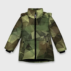 Куртка зимняя для девочки Полигональный камуфляж, цвет: 3D-черный