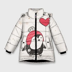 Куртка зимняя для девочки Влюбленный пингвин, цвет: 3D-черный