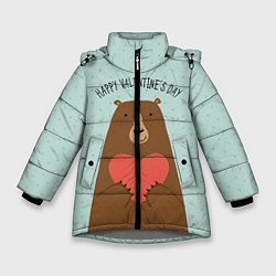 Куртка зимняя для девочки Медведь с сердцем, цвет: 3D-светло-серый
