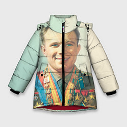 Куртка зимняя для девочки Гагарин в орденах, цвет: 3D-красный
