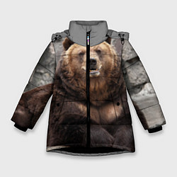 Куртка зимняя для девочки Русский медведь, цвет: 3D-черный