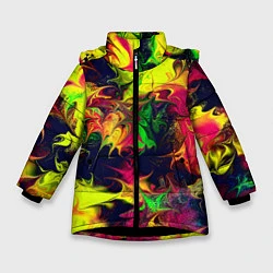 Куртка зимняя для девочки Кислотный взрыв, цвет: 3D-черный