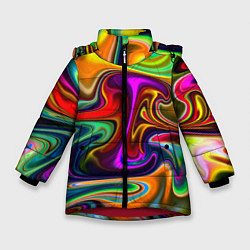 Куртка зимняя для девочки Неоновые разводы, цвет: 3D-красный