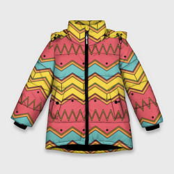 Куртка зимняя для девочки Цветные зигзаги, цвет: 3D-черный