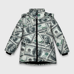 Куртка зимняя для девочки Банкноты, цвет: 3D-черный