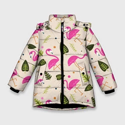 Куртка зимняя для девочки Нежный фламинго, цвет: 3D-черный