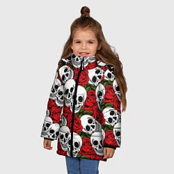 Куртка зимняя для девочки Черепа в розах, цвет: 3D-черный — фото 2