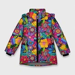 Куртка зимняя для девочки Яркие цветы, цвет: 3D-светло-серый