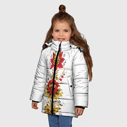 Куртка зимняя для девочки Хохлома: цветы, цвет: 3D-светло-серый — фото 2