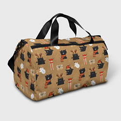 Сумки спортивные Черные новогодние коты, цвет: 3D-принт