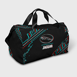 Сумки спортивные Значок Jaguar в стиле glitch на темном фоне, цвет: 3D-принт