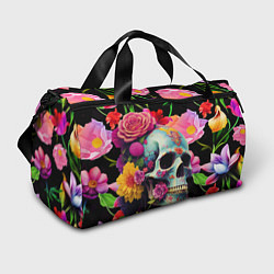 Сумки спортивные Skull on a background of flowers - irezumi, цвет: 3D-принт