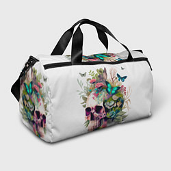 Сумки спортивные Красивый череп с листьями и бабочками, цвет: 3D-принт