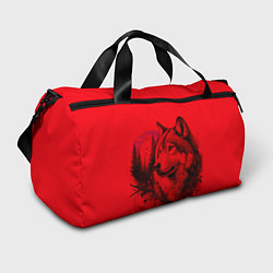 Сумки спортивные Рисунок волка на красном, цвет: 3D-принт