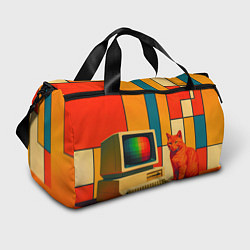 Сумки спортивные Кот и винтажный компьютер ретрофутуризм поп-арт 19, цвет: 3D-принт