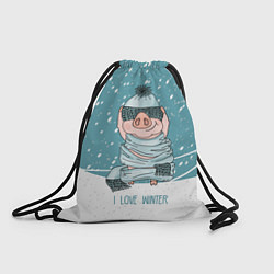 Рюкзак-мешок Pig: I love winter, цвет: 3D-принт